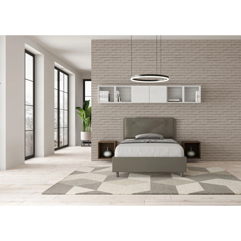 Letto imbottito Piazza e mezzo 120x190 cm Large - Similpelle,Cappuccino,Con rete