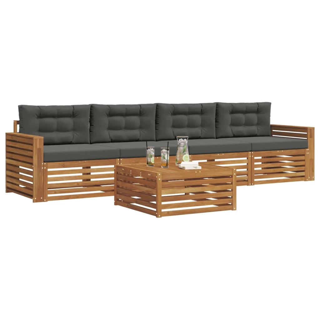 Set di divani da esterno con cuscino 5 pcs Naturale e Antracite