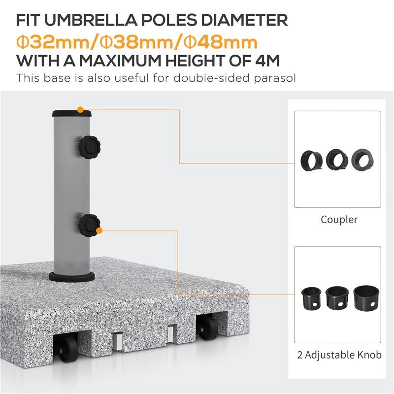 BASE PER OMBRELLONE DA 28KG IN GRANITO CON MANIGLIA ESTENSIBILE E ROTELLE, 41X41X37.5CM, GRIGIO