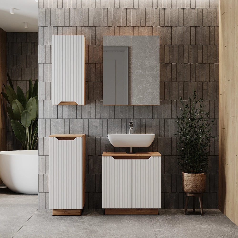 Vicco Set di mobili da bagno Rovere/bianco a strisce 4 parti
