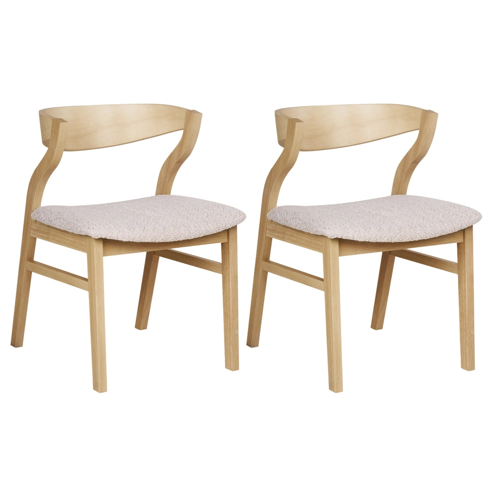 Set di 2 sedie da pranzo in legno chiaro e compensato beige in tessuto boucle di poliestere Gambe in legno di gomma Stile tradizionale retrò
