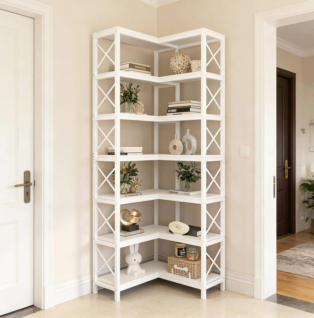 Scaffale angolare industriale a 7 livelli in metallo e legno