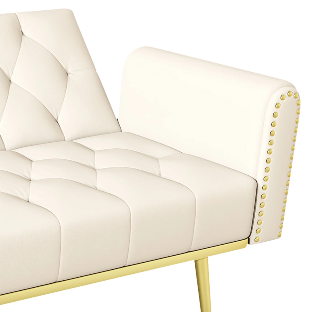 Divano letto 2 posti - con schienale regolabile e portabicchieri - velluto beige