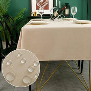 Tavolo quadrato con protezione contro spillature, beige, 140 x 140 cm, effetto lino in poliestere, impermeabile, tovagliato per tavolo, sala da pranzo, ristorante, protezione (beige, 140 x 140 cm)