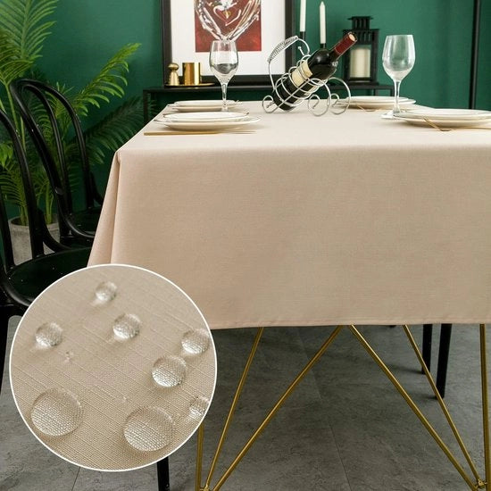 Tavolo quadrato con protezione contro spillature, beige, 140 x 140 cm, effetto lino in poliestere, impermeabile, tovagliato per tavolo, sala da pranzo, ristorante, protezione (beige, 140 x 140 cm)