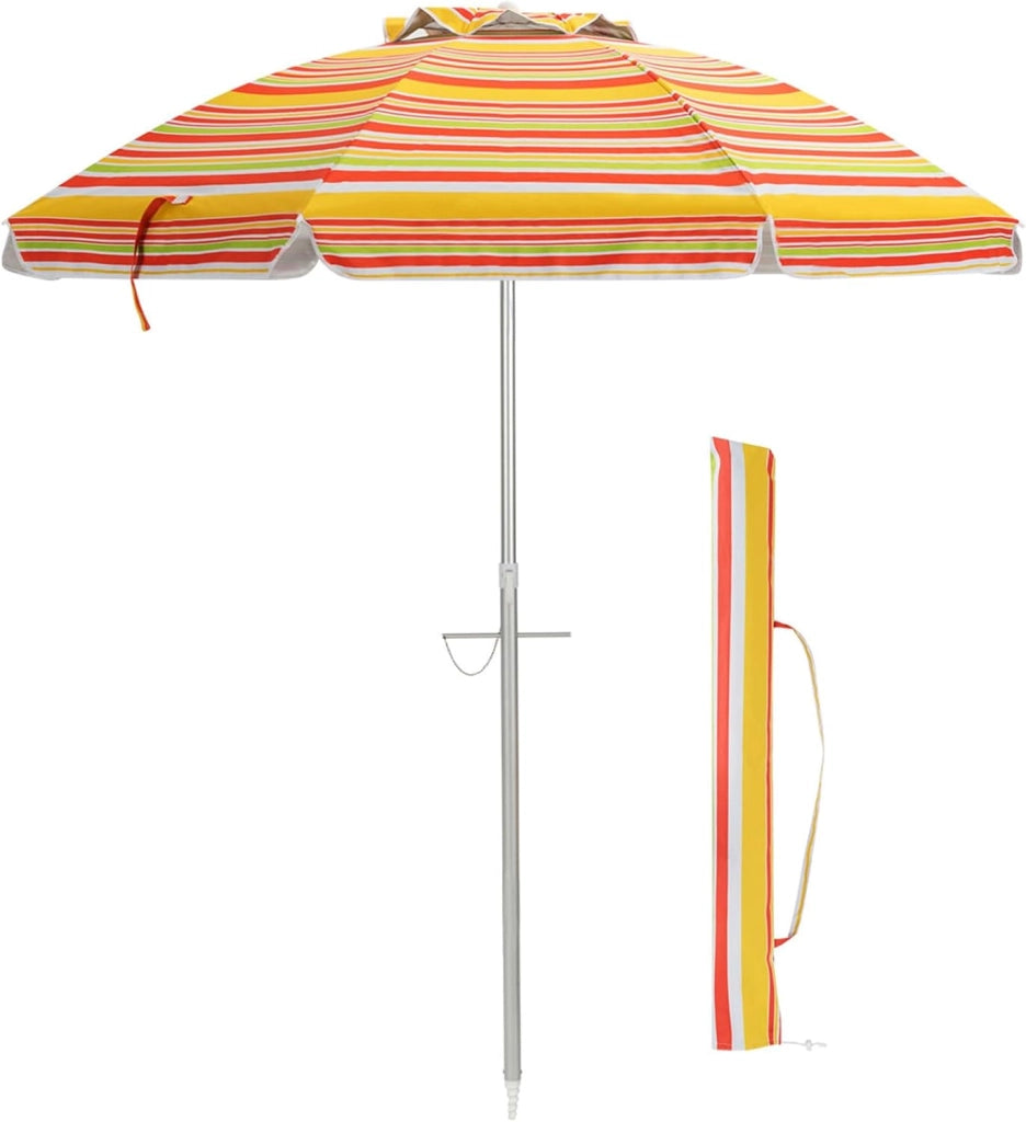 Ombrellone da Spiaggia 198 cm, Ombrello Parasole da Esterno con Palo Inclinabile in Alluminio, Ombrellone Portatile con Borsa di Trasporto, Anti UV 50+, 8 Stecche (Arancione e Giallo)