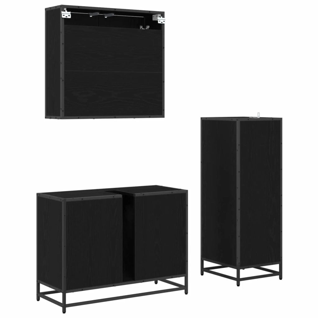 Set di mobili per il bagno 3 pcs Rovere Nero Legno multistrato 3402313