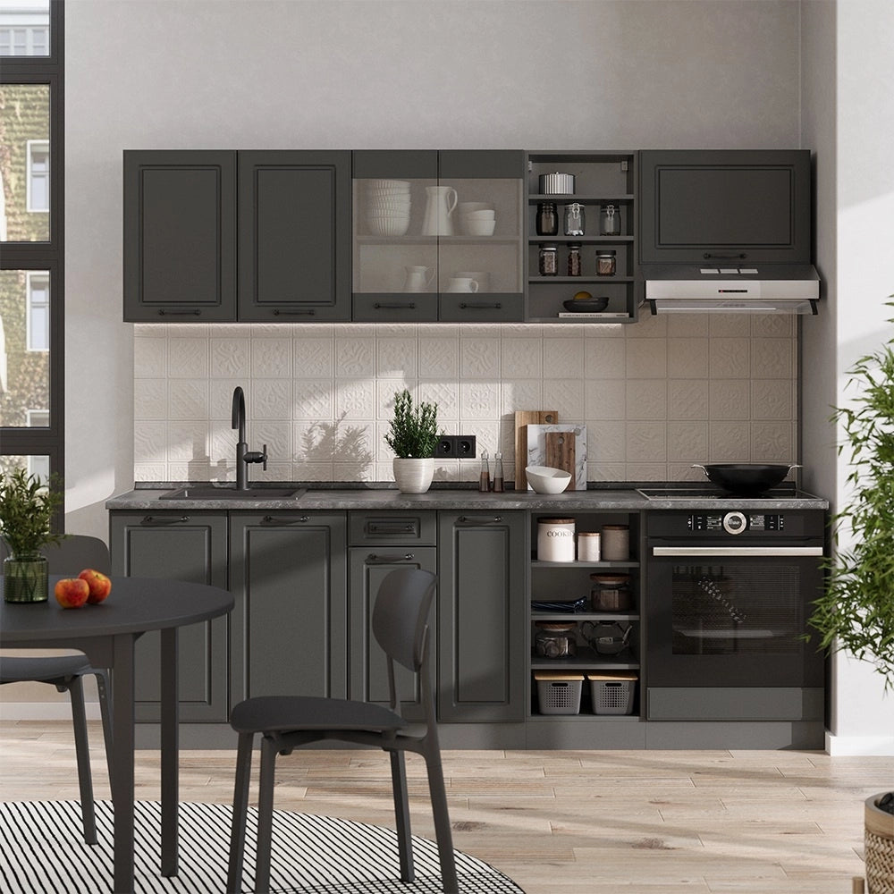 Cucina componibile R-Line Antracite rustico/Antracite 240 cm, PL Rovere Vicco