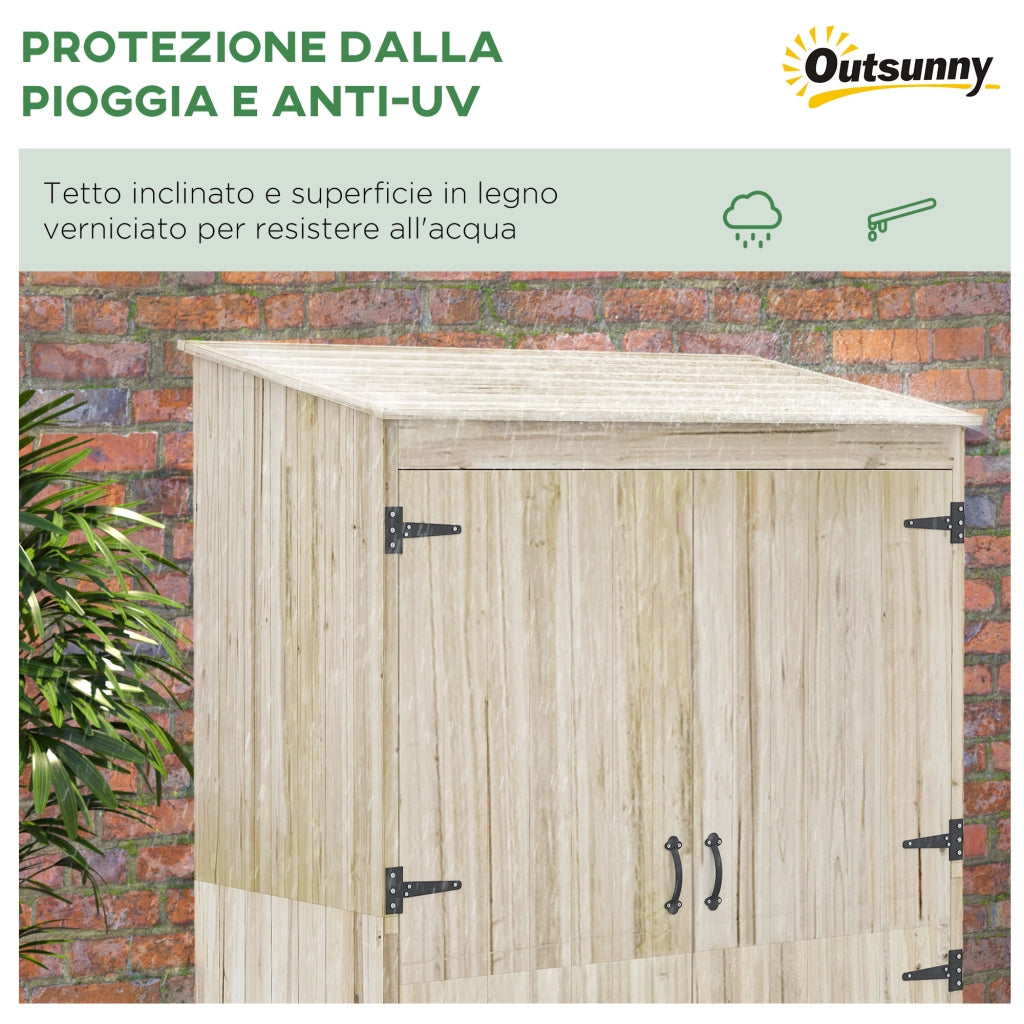 EasyComfort Casetta da Giardino in Legno di Abete con 2 Porte e Ripiani, 120x57x183cm, Naturale