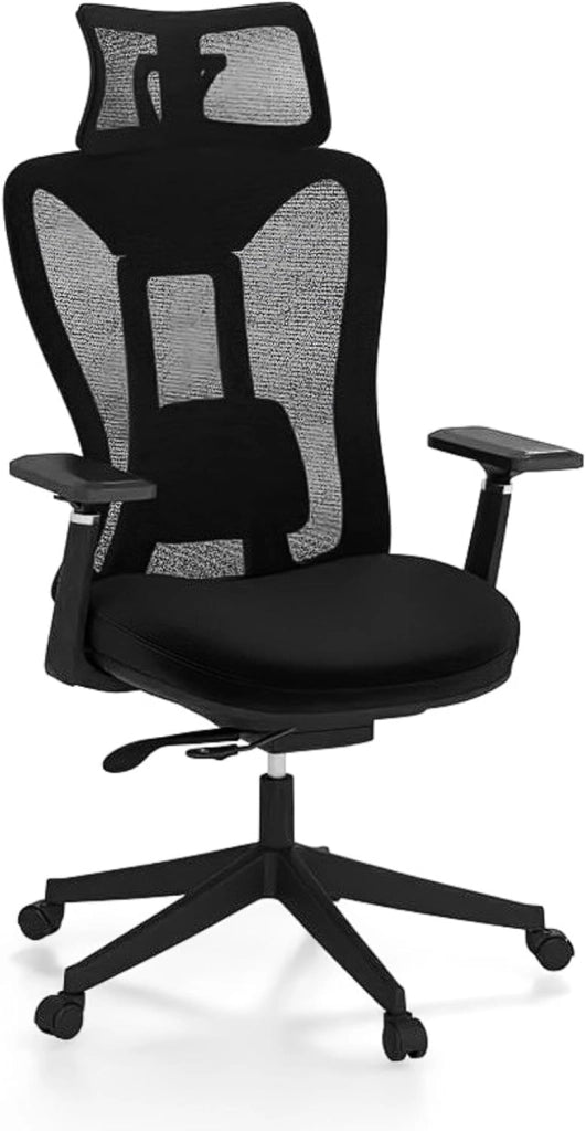 Sedia Ergonomica da Ufficio in Rete con Supporto Lombare Regolabile, Poggiatesta e Braccioli, Schienale Inclinabile, Sedia da Scrivania Girevole Regolabile in Altezza, Portata 150 kg
