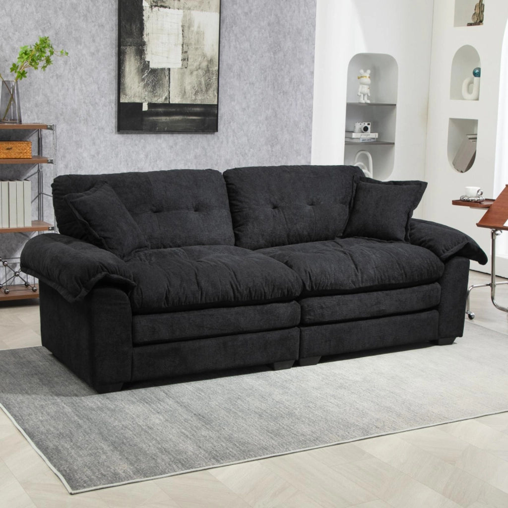 Divano a due posti, 213 cm, tessuto chenille, schiuma memory, nero