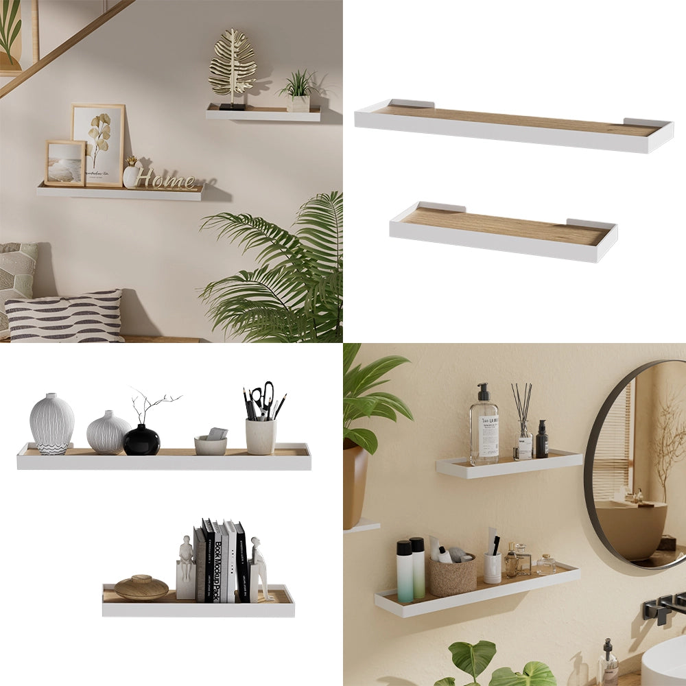 Vicco Scaffale a muro Bianco/quercia 60 x 3 cm Set di 2