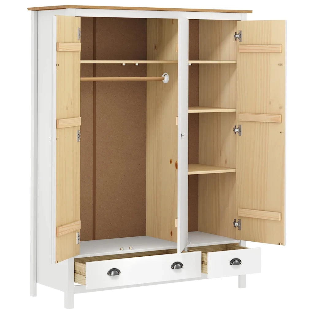 Armadio a 3 Ante Hill Bianco 127x50x170 cm in Legno di Pino 288954