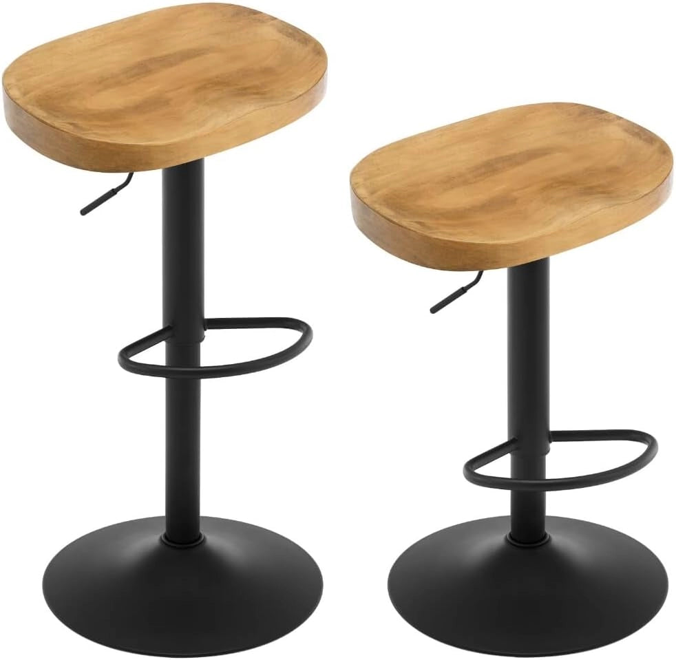 Sgabelli da Bar Set di 2, per Colazione in Legno Massiccio, Sgabelli Cucina a Sella, Altezza Regolabile, Sgabelli Girevoli a 360° con Poggiapiedi, legno scuro,BH413dc-2