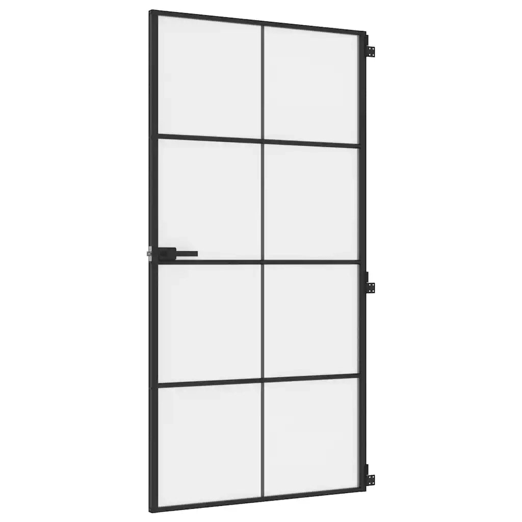 Porta Interni Sottile Nera 102,5x201,5Vetro Temperato Alluminio