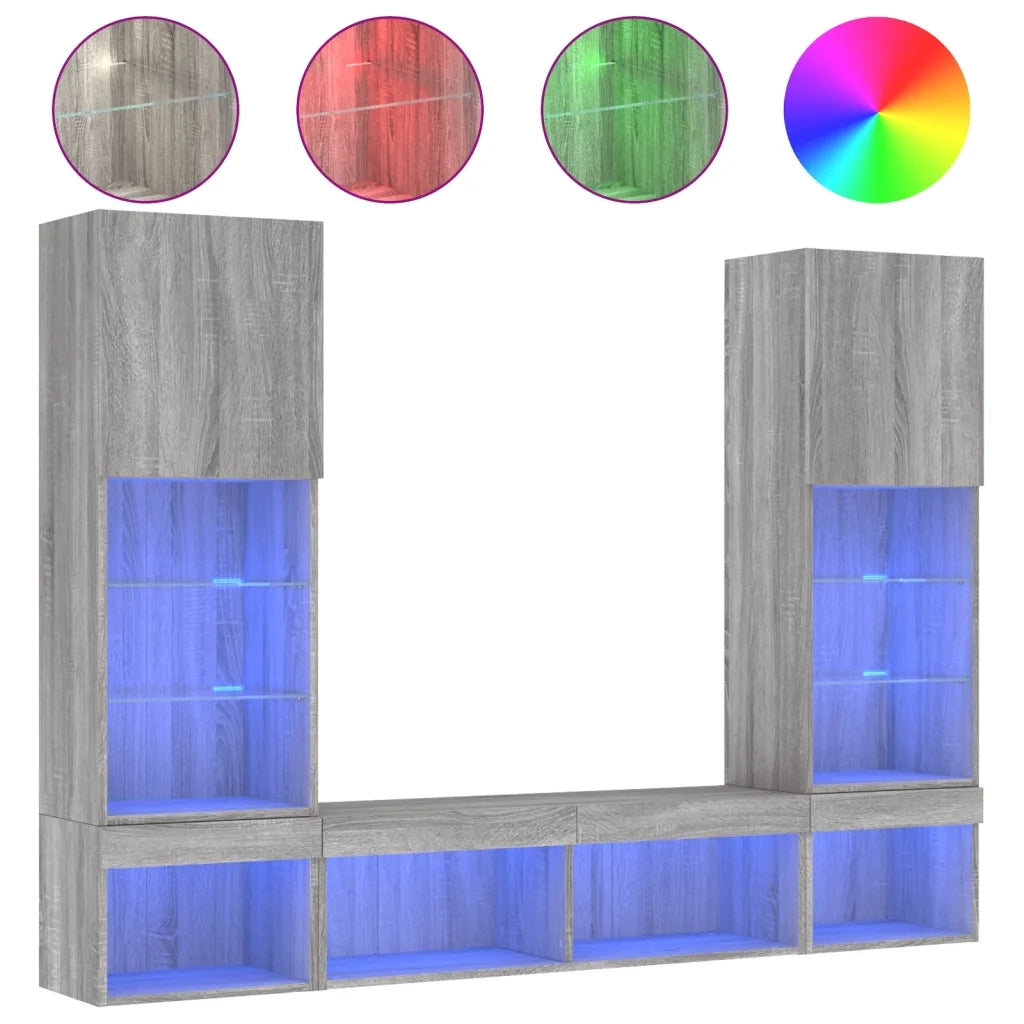 Mobili TV a Muro con LED 5pz Grigio Sonoma in Legno Multistrato 3216695