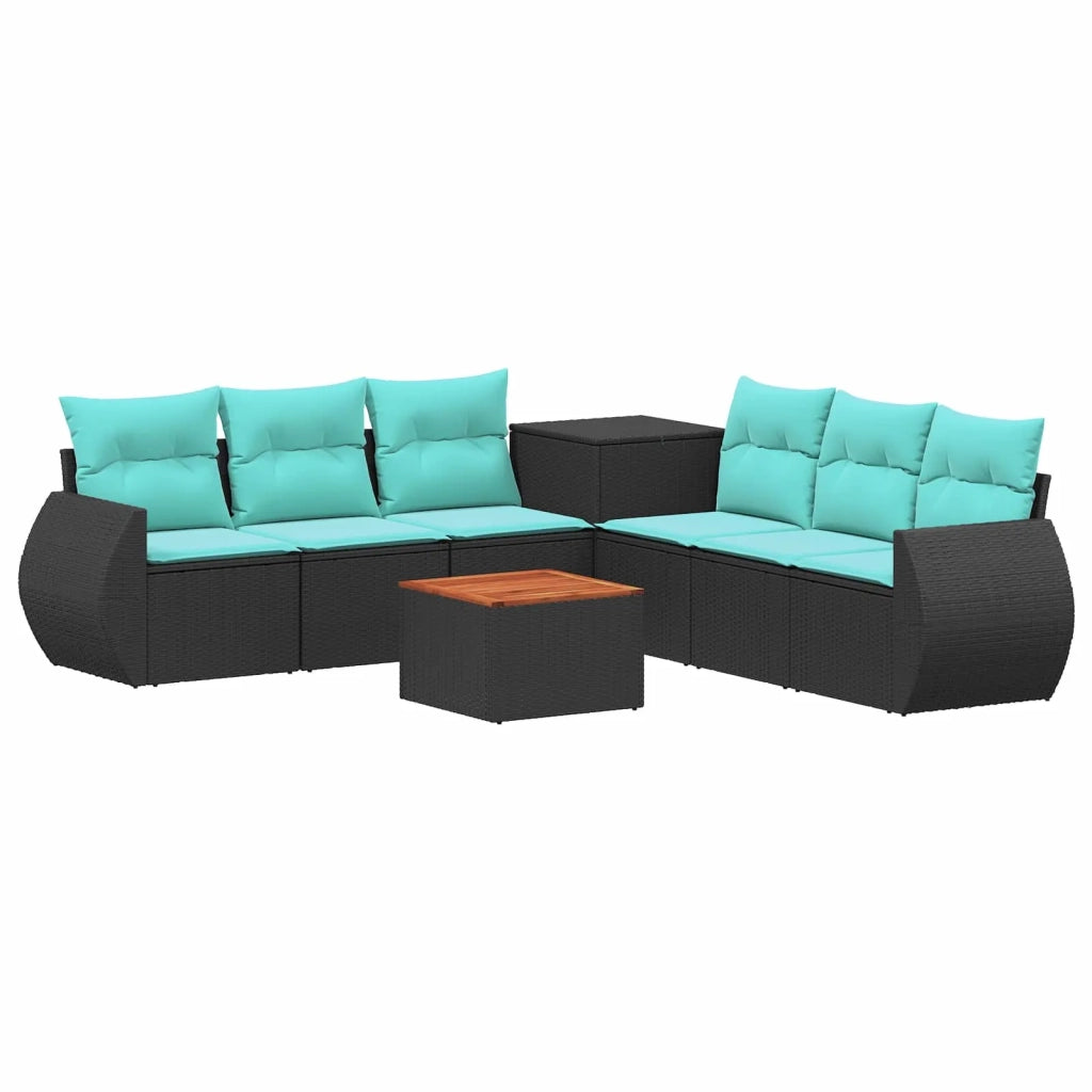 Set di divani 8 pz Nero e Blu Rattan sintetico e Acciaio 3448430