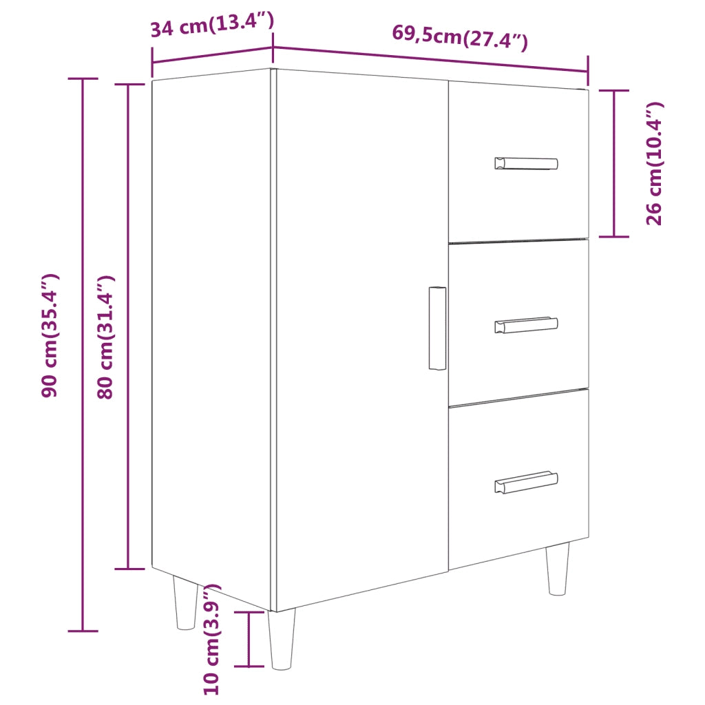 Credenza Grigio Cemento 69,5x34x90 cm in Legno Multistrato 812172