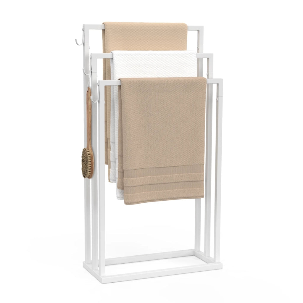 IDMarket - DALLAS Portasciugamani a pavimento a 3 livelli in metallo bianco, design industriale