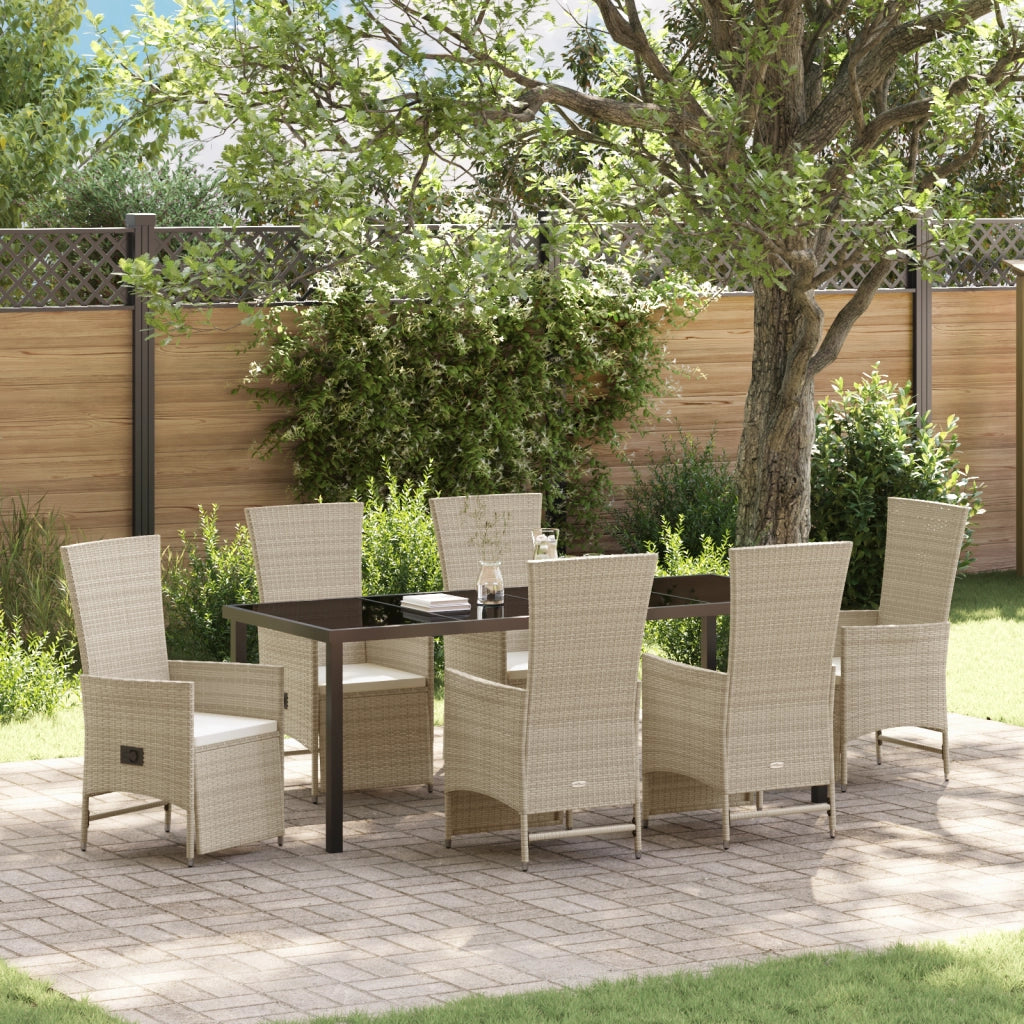 Set da Pranzo da Giardino 7 Pezzi con Cuscini Beige Rattan Polimerico