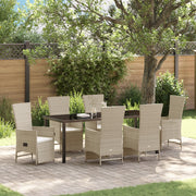 Set da Pranzo da Giardino 7 Pezzi con Cuscini Beige Rattan Polimerico