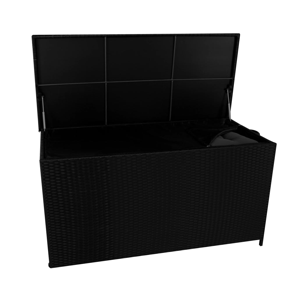 Box Contenitore Rattan Giardino 700L Nero Baule Esterno con Rivestimento