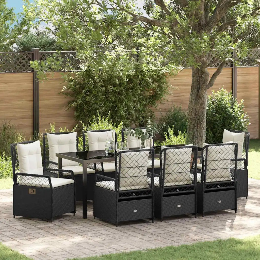 Set da Pranzo per Giardino 9 pcs Nero polyrattan 3380987