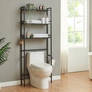 Scaffale Sopra WC Ljukhobro a 3 Ripiani Mensola da Bagno 164 x 64 x 20 cm - Nero [en.casa]