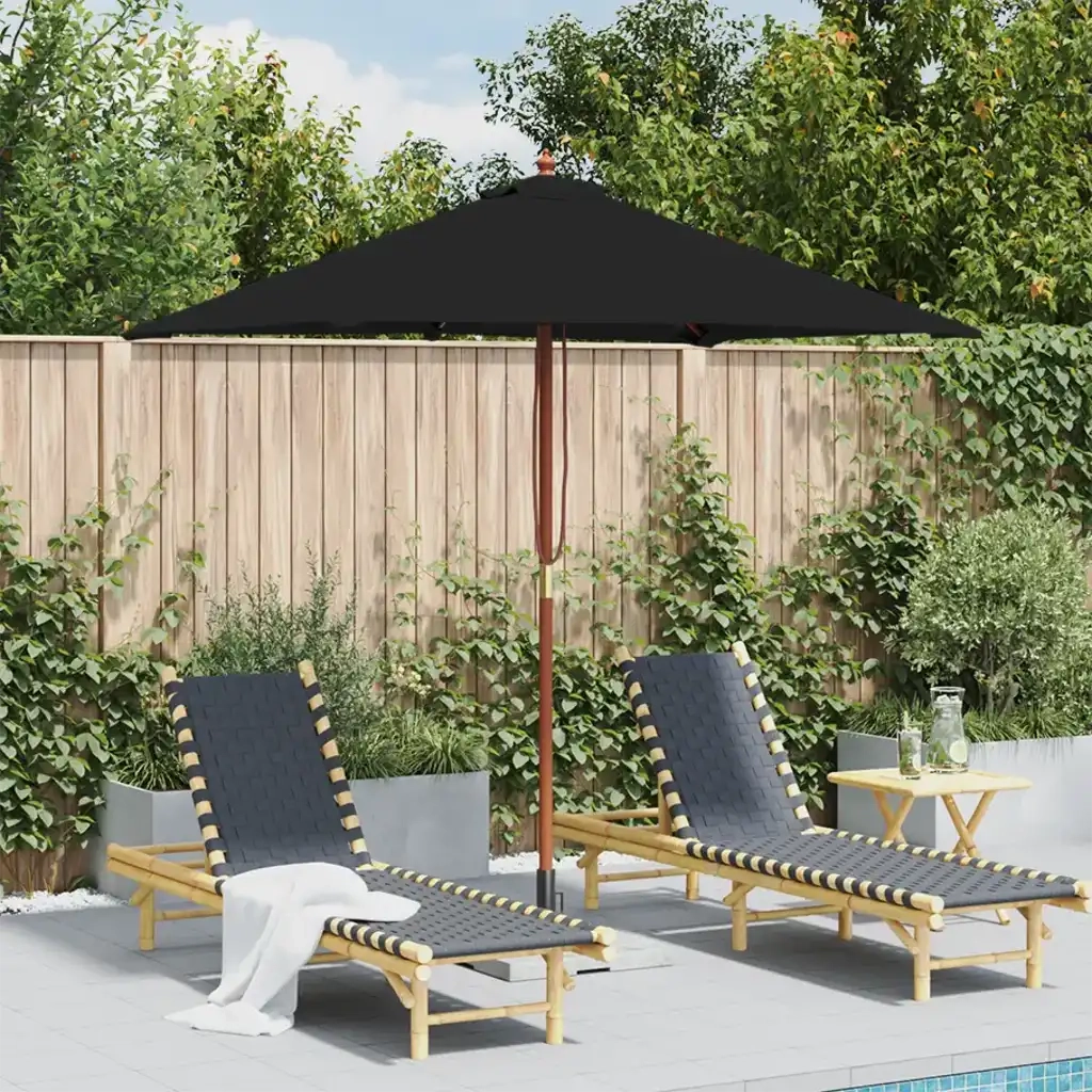 Ombrellone da Giardino-Ombrello da Balcone con Palo in Legno 150x200 cm Nero