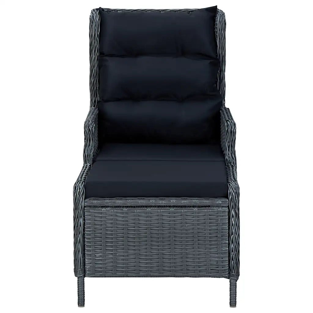 Sedia da Giardino Reclinabile con Pouf Polyrattan Grigio Scuro cod mxl 12885