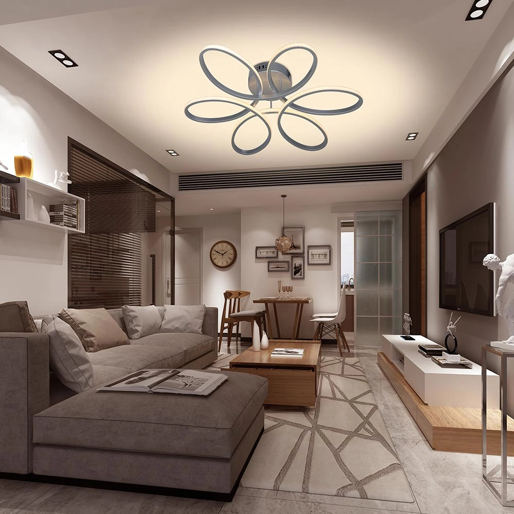 Lampadario Plafoniera 48W Luce Bianco Caldo 3000K 2580 lm Design Fiore Moderno Bianco