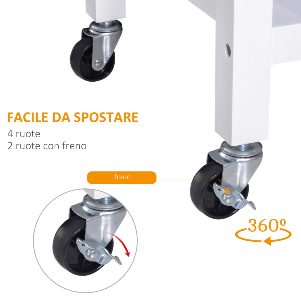 EasyComfort Carrello da Cucina Classico con Cassetti e Ruote in Legno Salvaspazio 89x40x84cm