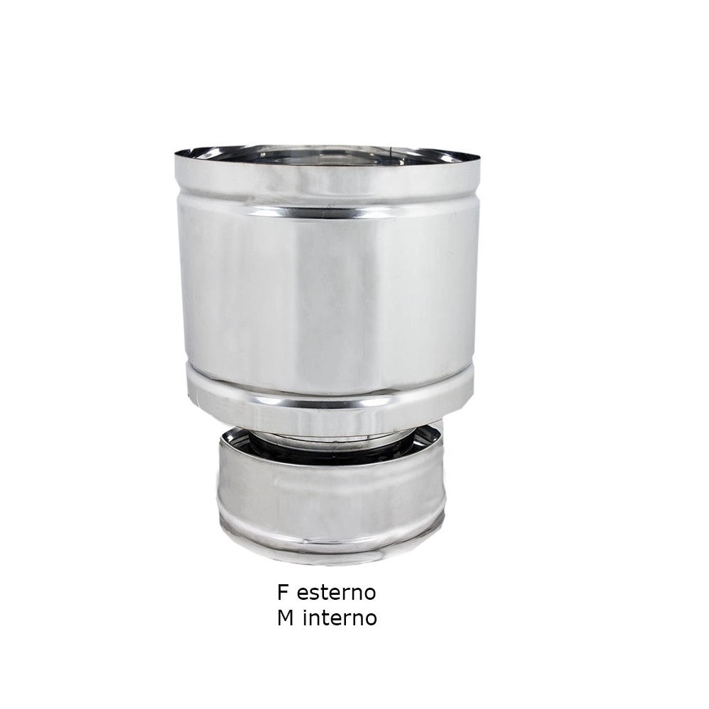 Fumaiolo da 180-230mm terminale tipo botte 4 venti inox aisi 304 base tonda doppia parete
