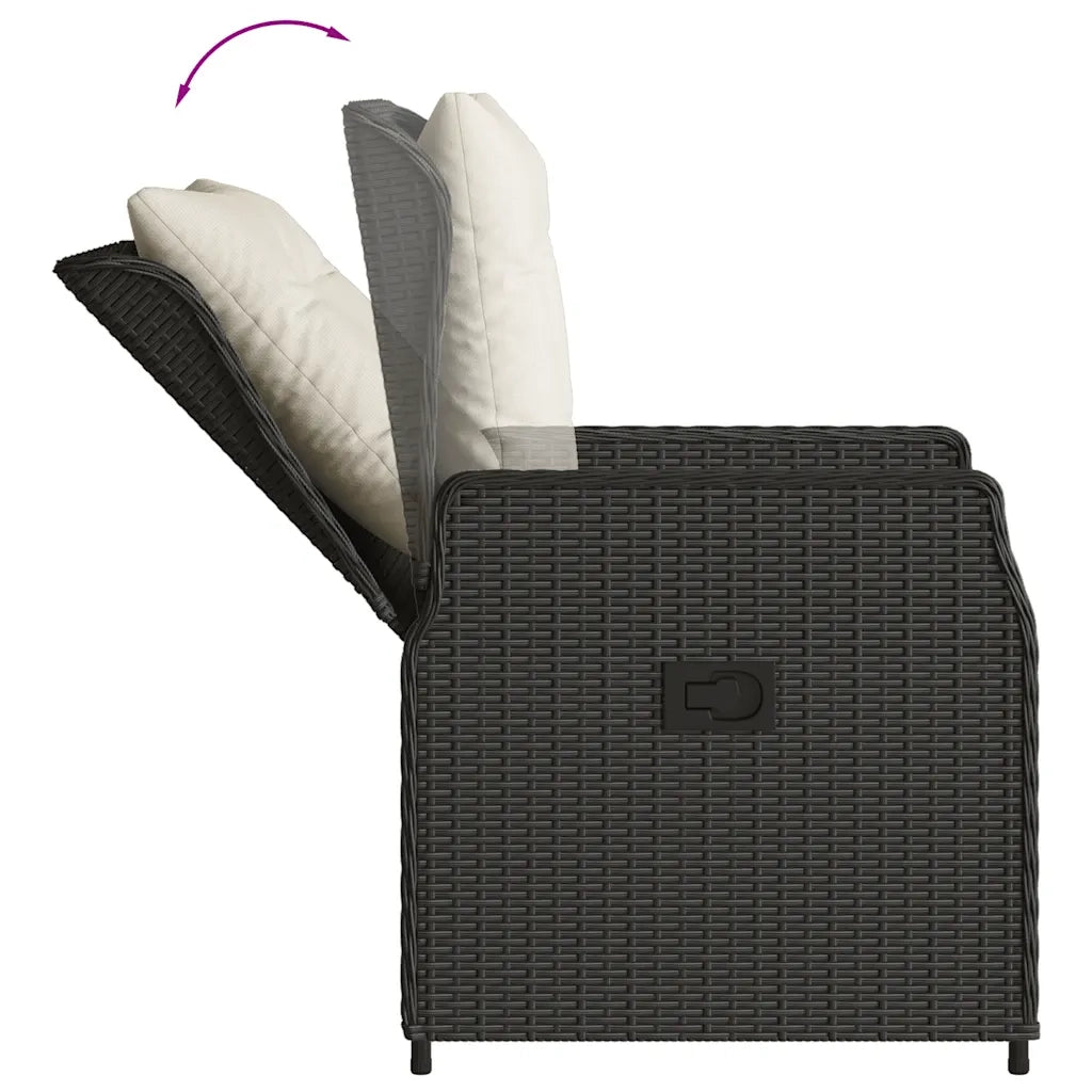 Set da Pranzo da Giardino 3 pz | Set Salotto da Giardino con Cuscini Nero in Polyrattan