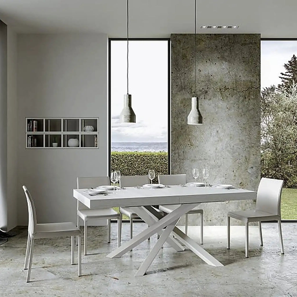 Tavolo allungabile 200/460x90 cm Volantis colore bianco frassino gambe bianche