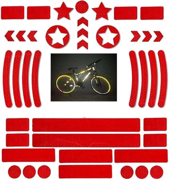 Kit di riflettori per bicicletta e motorino - 42 pezzi - Riflettori adesivi per bicicletta / motorino - Forme diverse - Borse da scuola / zaini / ruote.