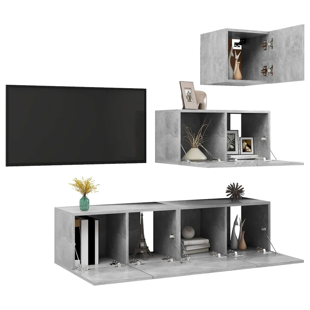 Set Porta TV 4 pz Grigio Cemento in Truciolato  cod mxl 39274