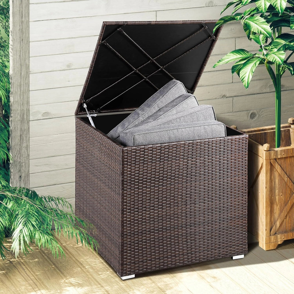 ® Baule da Giardino 318 L Impermeabile 75x75x70cm Contenitore Esterno Polyrattan Marrone