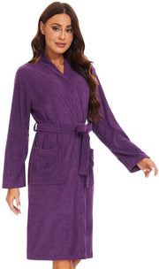 Camicia da bagno per donna morbida e leggera, giacca da sauna per donna in tessuto di microfibra, colore blu scuro.