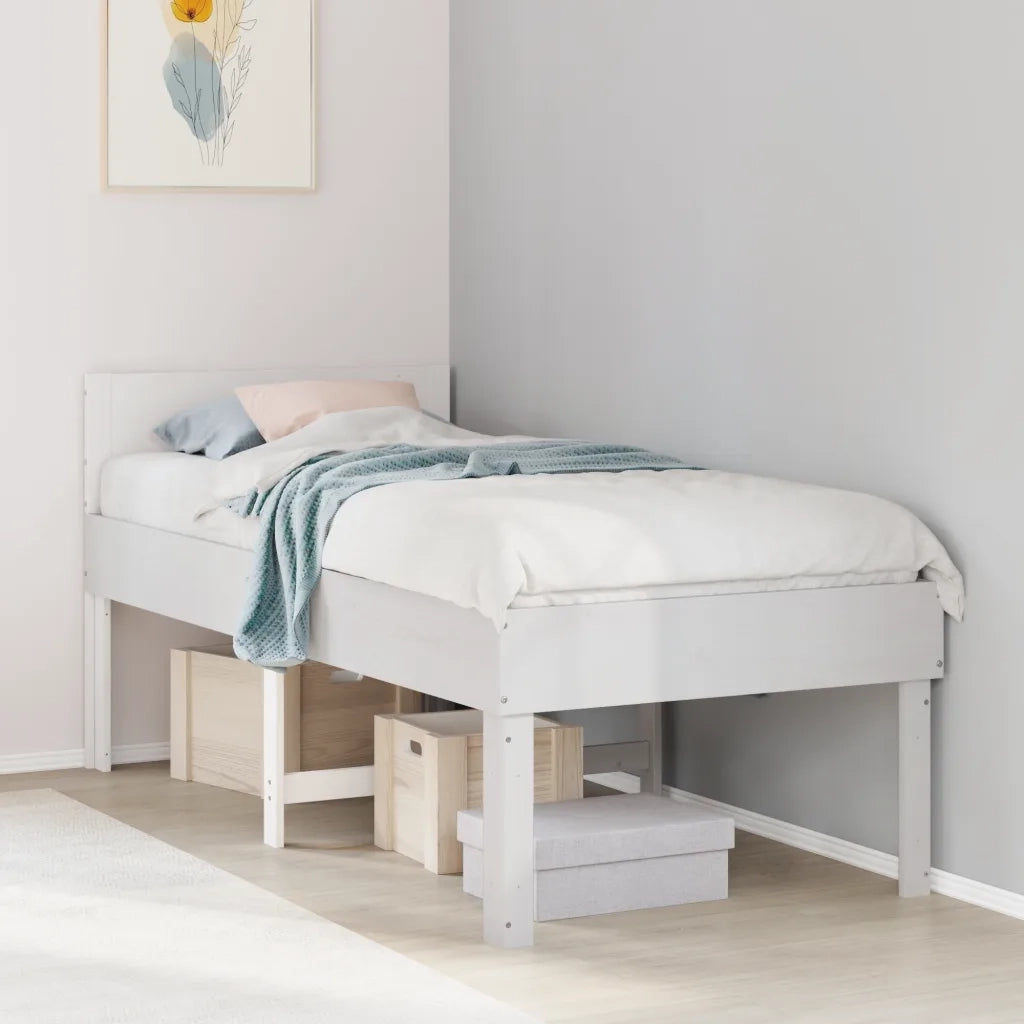 Letto senza Materasso-Struttura Letto Bianco 90x190 cm in Legno Massello Pino 404183