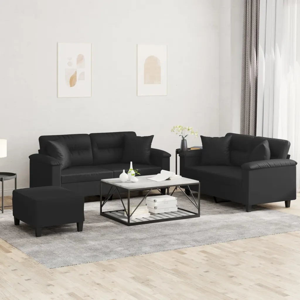 Set di Divani 3 pz con Cuscini Nero in Similpelle 3202377