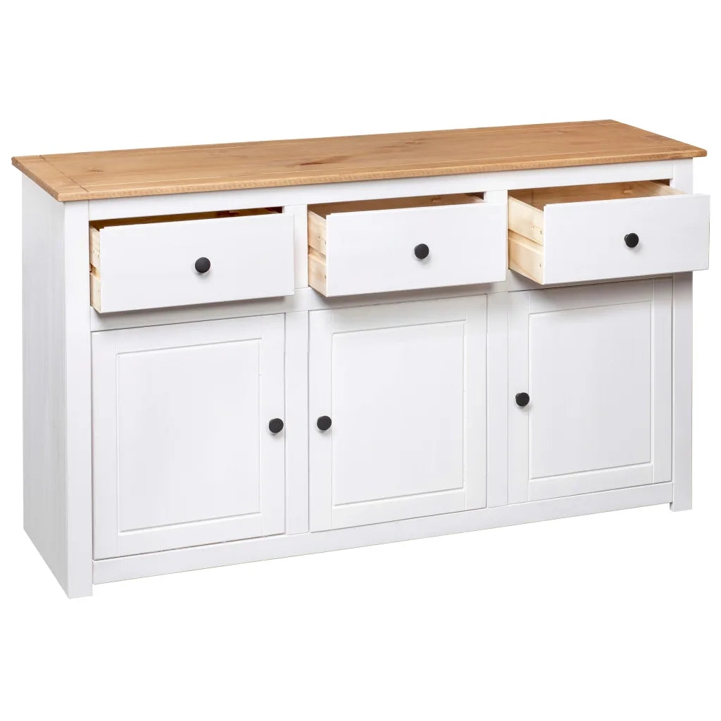 Credenza Bianca 135x40x80 cm in Legno Massello di Pino Panama 282705