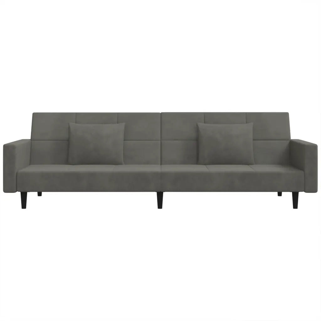 Divano Letto a 2 Posti con 2 Cuscini Grigio Scuro in Velluto 375817