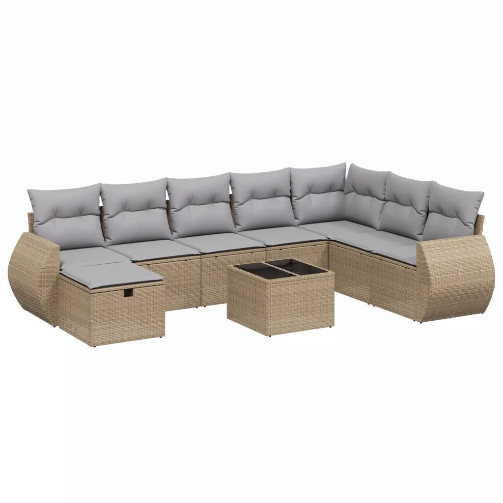 Set Divano da Giardino 9 pz con Cuscini Beige Misto Polyrattan
