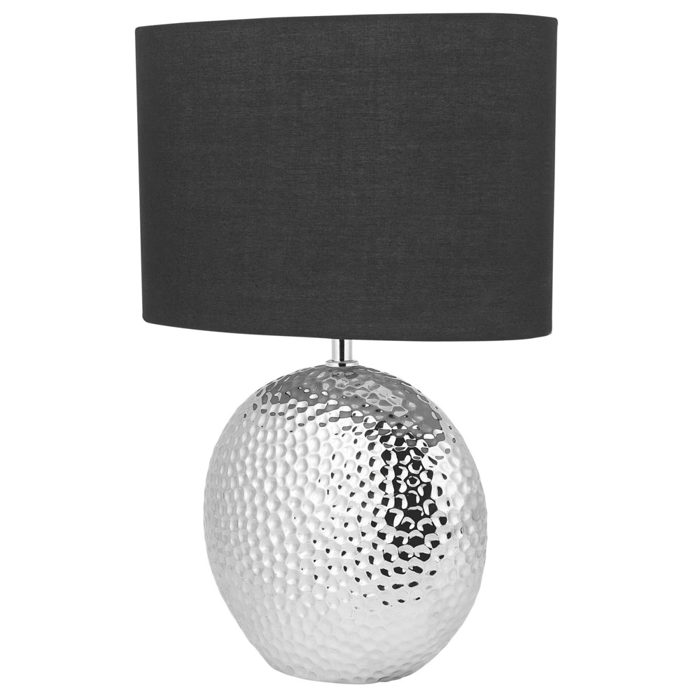Lampada da Tavolo Argento e Nero Ceramica Base Lucida Paralume Tamburo in Poliestere Design Glam