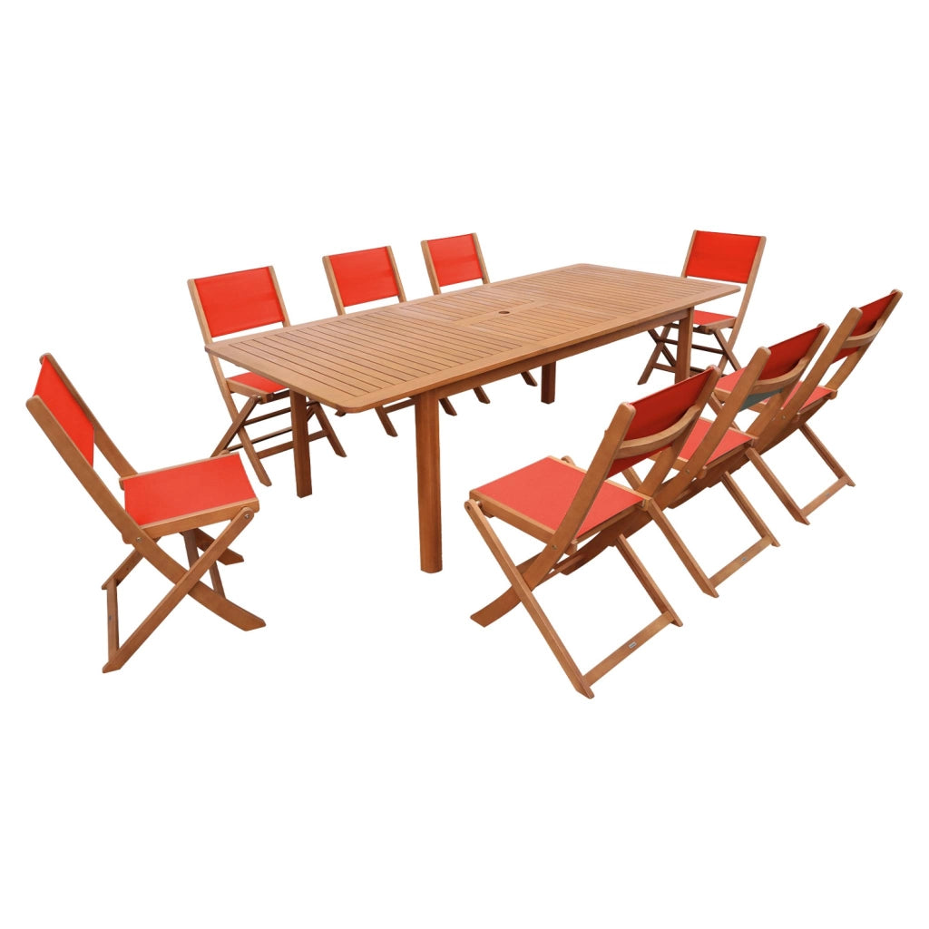 Set tavolo da giardino estensibile in legno di eucalipto con 8 sedie,