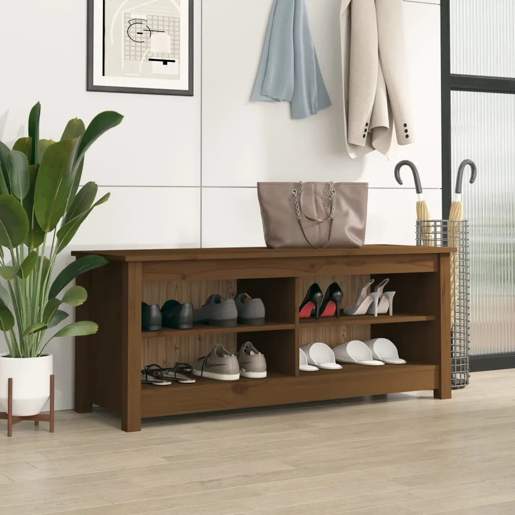 Scarpiera Ambrata 110x38x45,5 cm in Legno Massello di Pino 813777