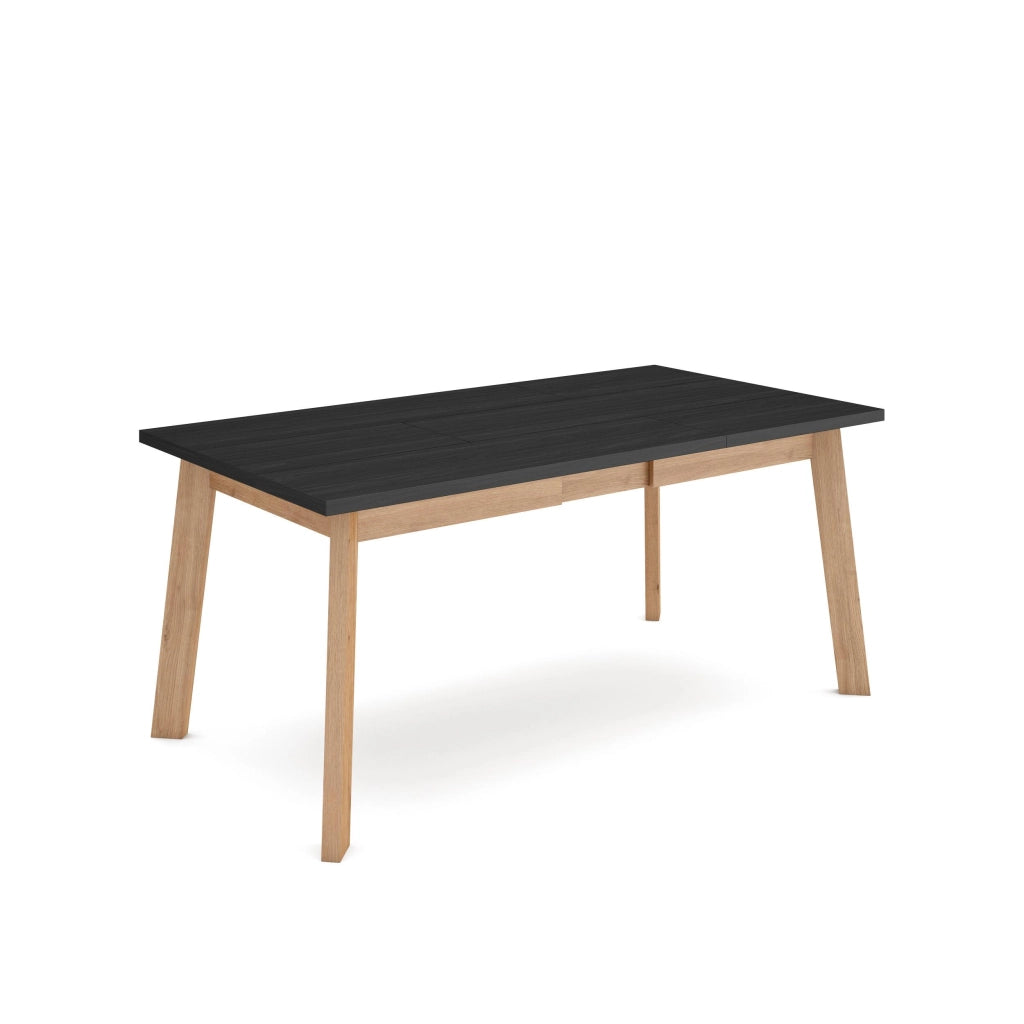 Tavolo da Pranzo, 168x90x74cm, Per 8 persone, Gambe in legno, Nero e colore Rovere RF2896