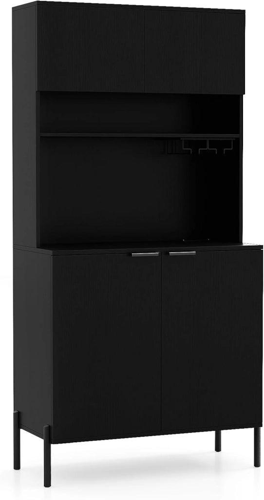 Armadio da cucina con piano di lavoro, armadietto a buffet con stazione di ricarica, buffet da cucina con porta bicchieri da vino e scaffale regolabile, multiuso, 80 x 40 x 164 cm