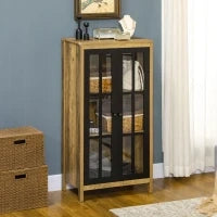 Credenza Moderna a 2 Ante in Vetro e legno, 60x35x120cm, Marrone